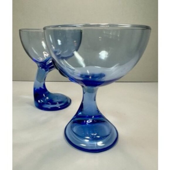 Bormioli Rocco Jerba Footed Dessert Cocktail Glasses Blue Wing Italy Set of 2 - Picture 16 of 16